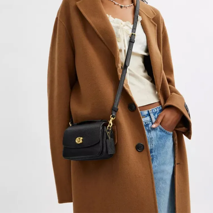 COACH Cassie High Quality Pebbled Leather Shoulder Bag Crossbody Bag Handbag Medium Size Women's Black-4