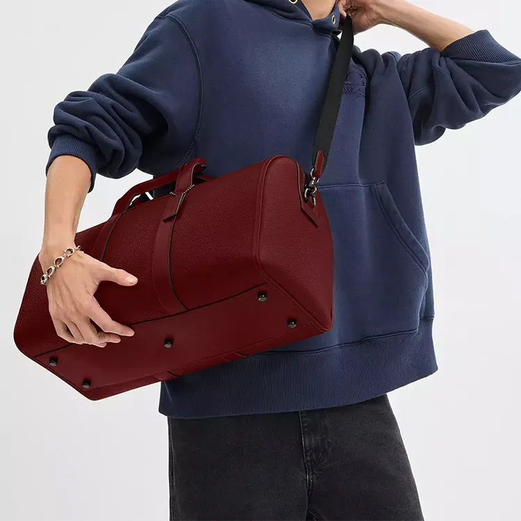 COACH Pebble Leather Handbag Travel Bag Tubas Men's Burgundy-3