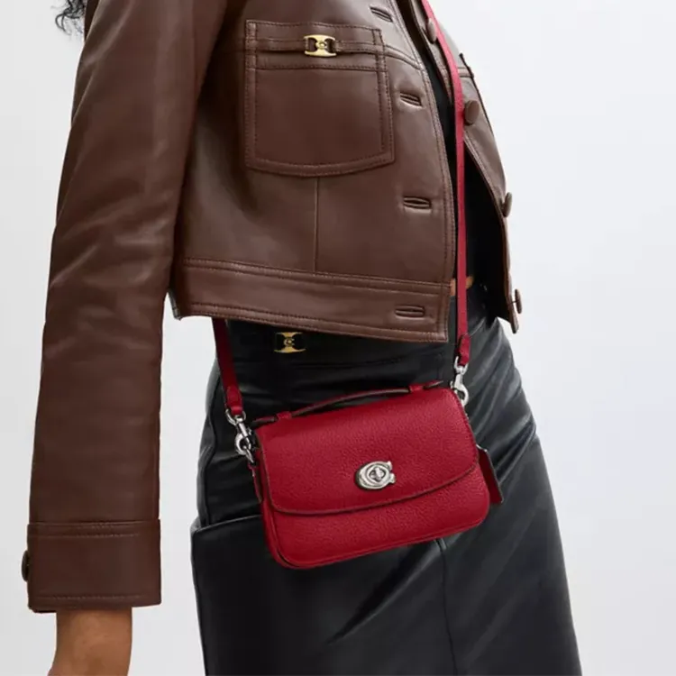 COACH Cassie High-Quality Pebbled Leather Shoulder Bag Crossbody Bag Handbag Women's Ruby-3