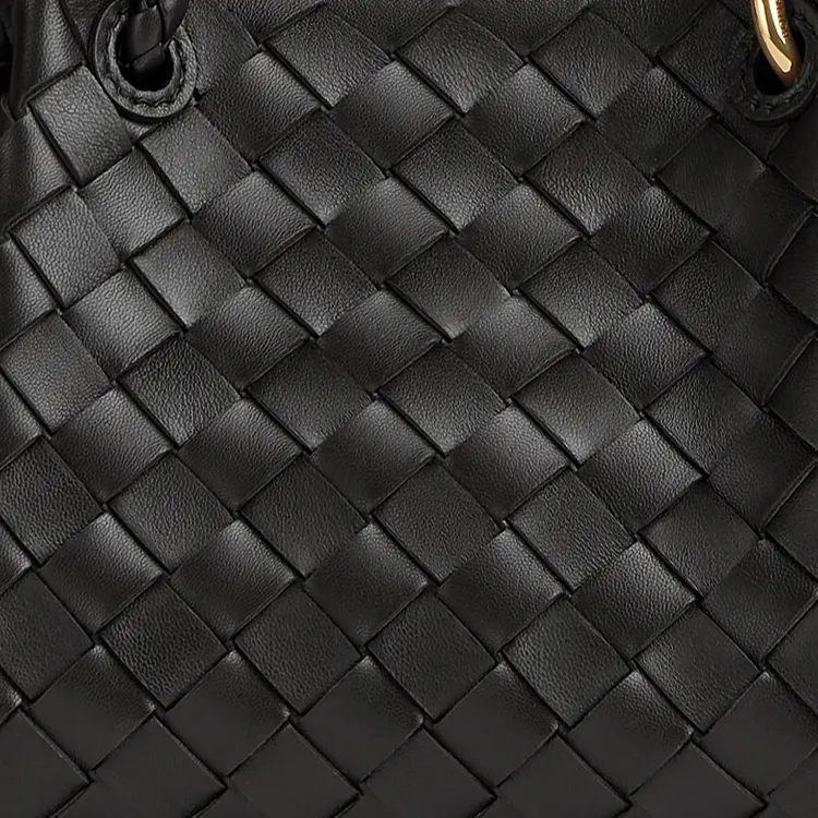 Bottega Veneta Intrecciato Woven Leather Handbag, Shoulder Bag Small Size Women's Black-4