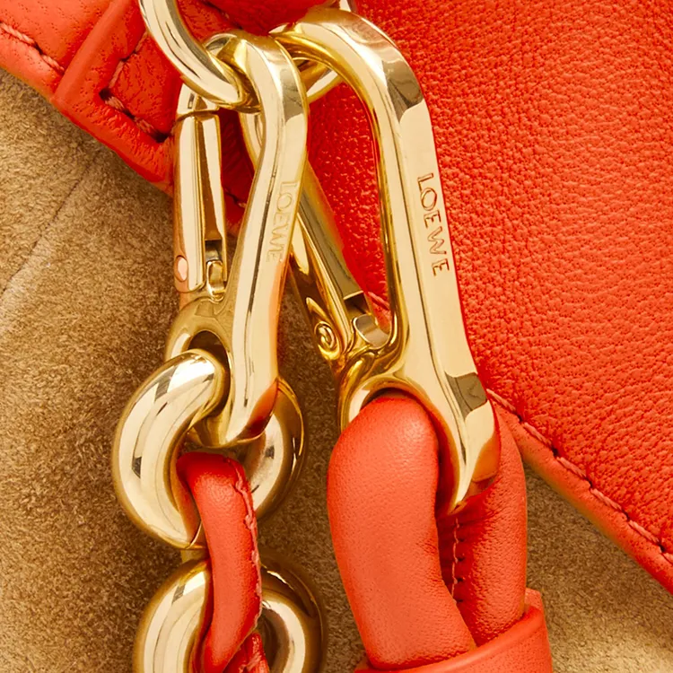 LOEWE Flamenco Soft Nappa Sheep Leather One Shoulder Crossbody Clutches Medium Size Women's Vibrant Orange-8