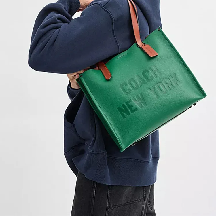 COACH Relay Pebble Grain Leather Tote Bag, Shopping Bag, Handbag, Shoulder Bag Men's Green-3
