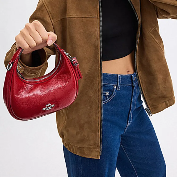 COACH Cow Leather Shoulder Bag Crossbody Bag Handbag Mini Women's Red-4