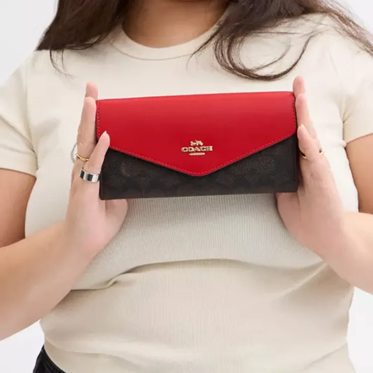 COACH Envelope Coated Canvas Wallet Trumpets Women's Bold Red-2