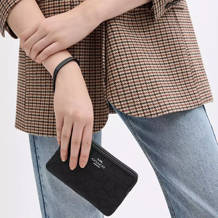 COACH Cow Leather Wrist Bag Clutch Trumpets Women's Black-4