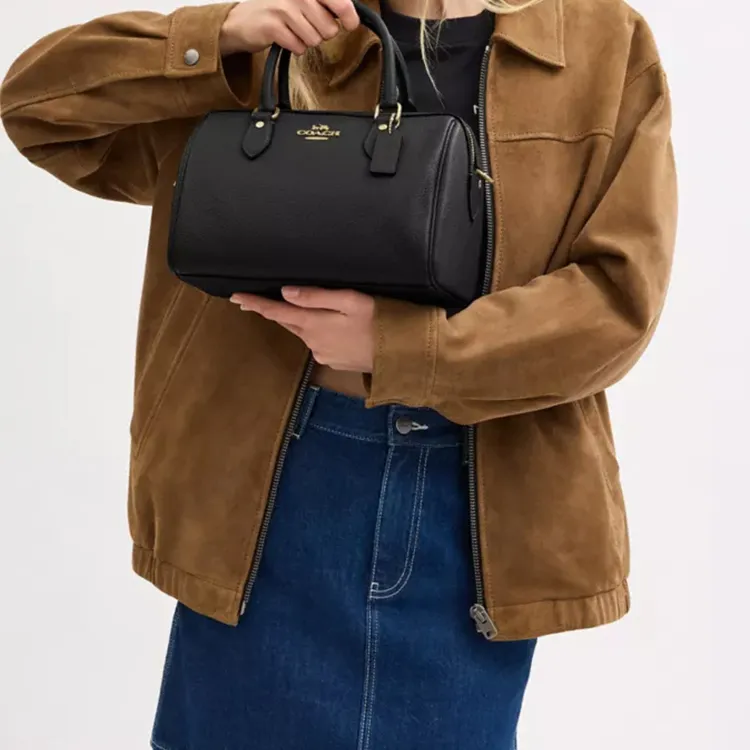 COACH Rowan Pebbled Leather Shoulder Bag, Crossbody Bag, Handbag Medium Size Women's Black-4