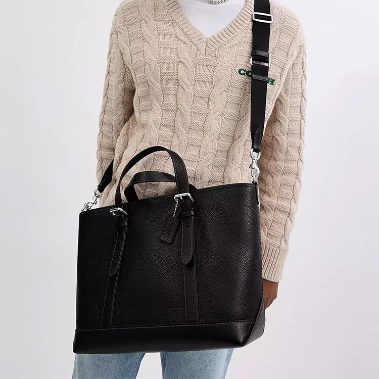 COACH Litchi Grain Leather Shoulder Bag, Crossbody Bag, Handbag Tubas Unisex Black-3
