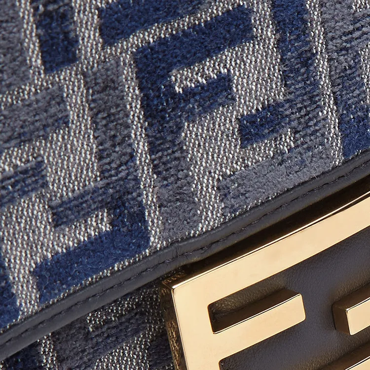 FENDI Baguette Calfskin Crossbody One Shoulder Handbags Women's Blue-4