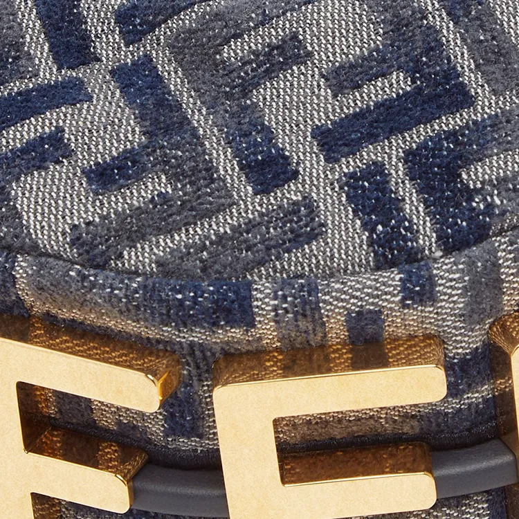 FENDI Fendigraphy Cotton Crescent Bag One Shoulder Handbag Mini Women's Dark Blue-3