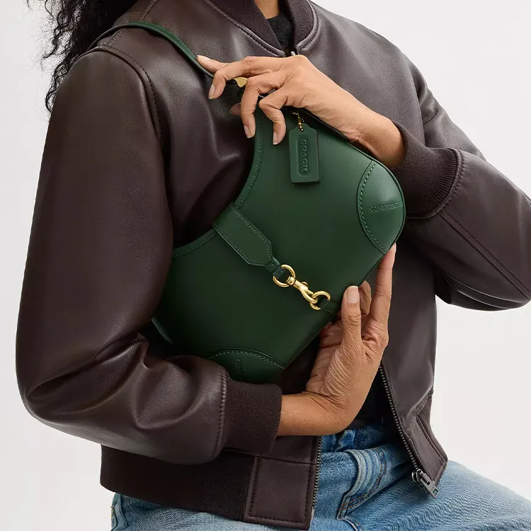 COACH Hamptons Glove Tanned Leather Crescent Bag, Handbag, Shoulder Bag Tubas Women's Hunter Green-5