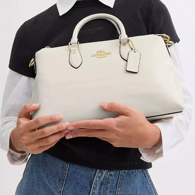 COACH Patent Leather Shoulder Bag Crossbody Bag Handbag Large Size Women's Pearl White-4