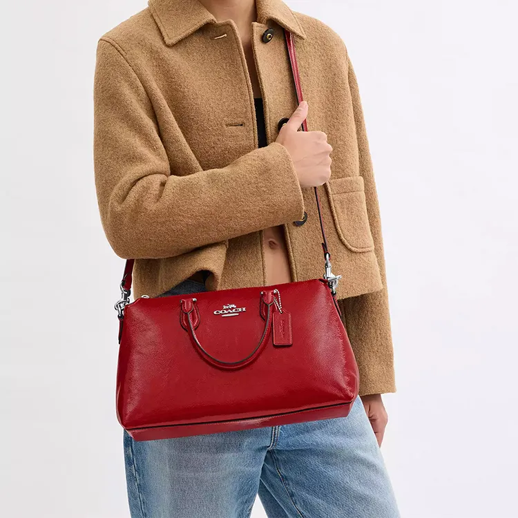 COACH Patent Leather Shoulder Bag, Crossbody Bag, Handbag Tubas Women's Red-3