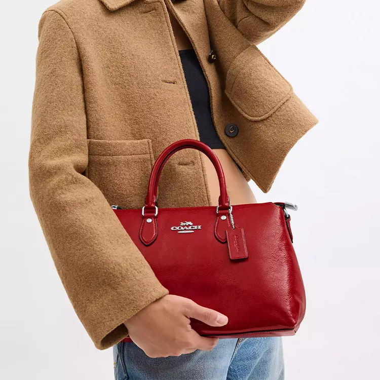 COACH Patent Leather Shoulder Bag, Crossbody Bag, Handbag Tubas Women's Red-4