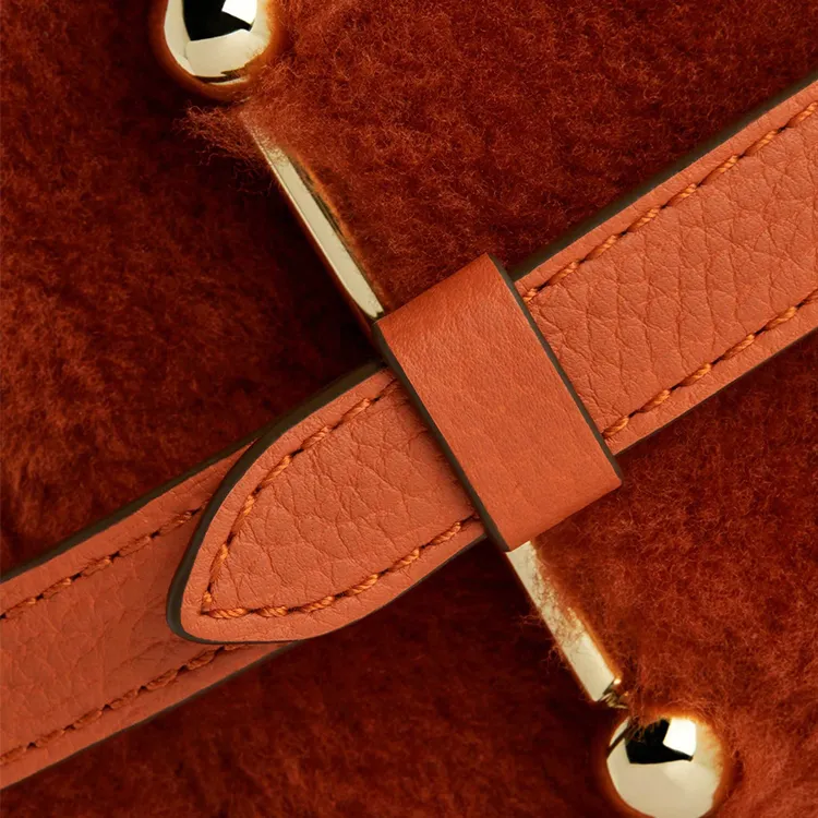 Strathberry Merino Sheepskin Grained Calfskin Shoulder Bag Crossbody Bag Handbag Small Size Women's Orange Red-4