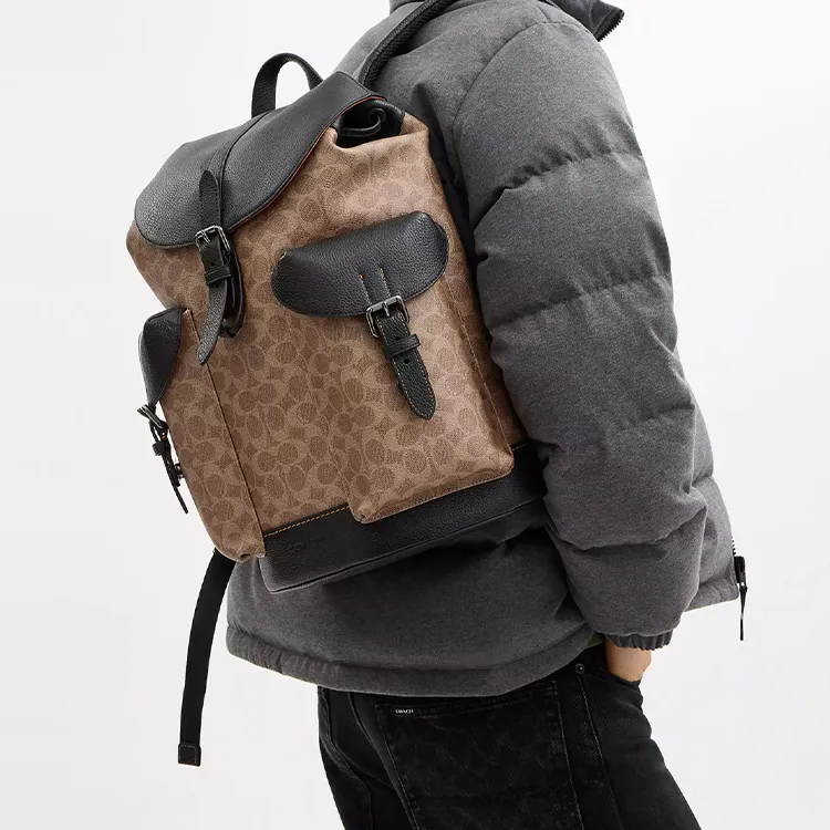 COACH Coated Canvas Backpack Large Size Men's Tan & Black-4