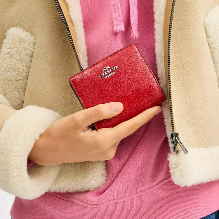 COACH Snap Wallet Patent Leather Wallet Mini Women's Red-2
