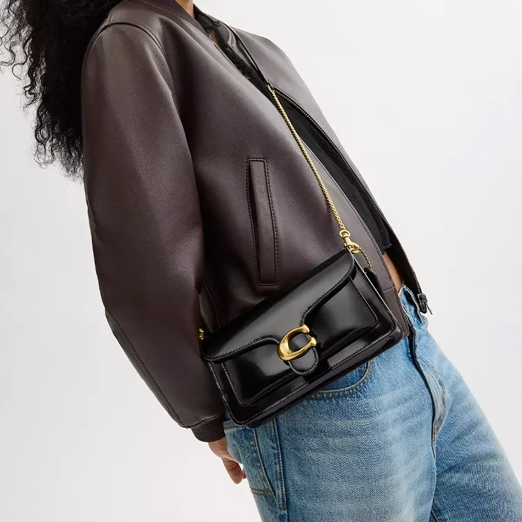 COACH Tabby Leather Shoulder Bag, Crossbody Bag Small Size Women's Black-4