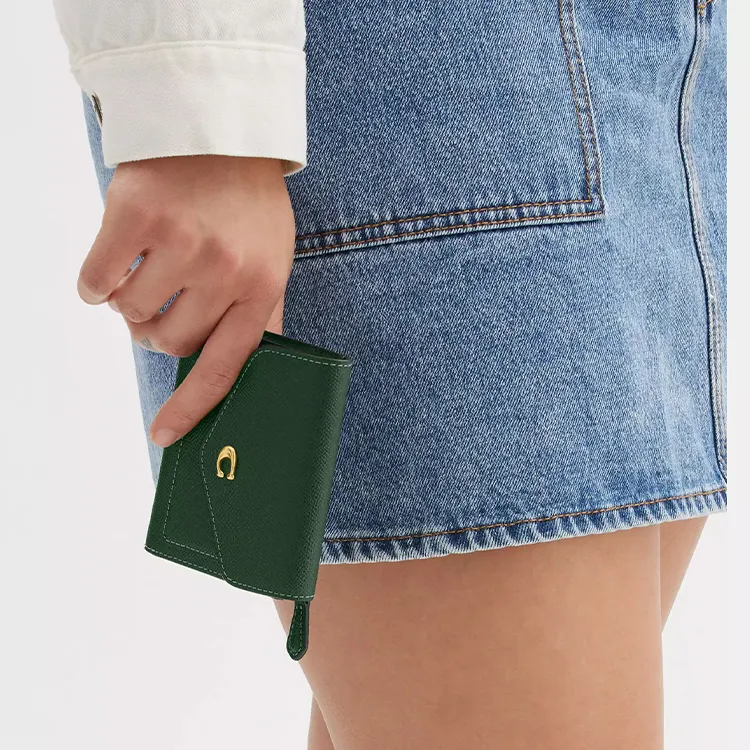 COACH Leather Coin Purses Wallets Mini Women's Hunter Green-2