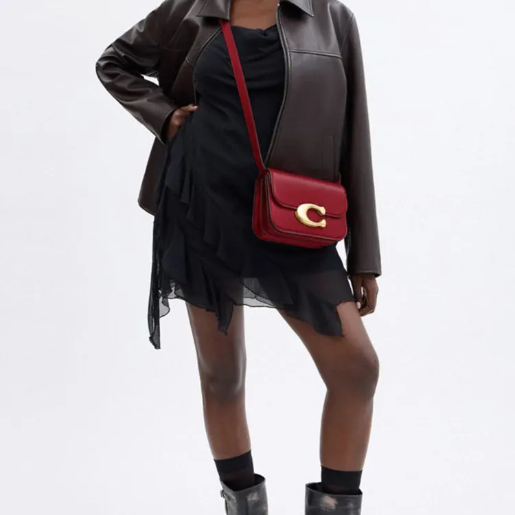 COACH Cow Leather Crossbody Bag, Shoulder Bag Trumpets Women's Rubies Color-4