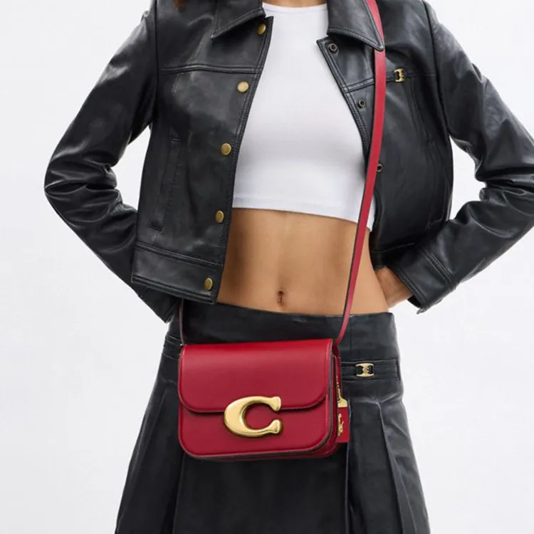 COACH Cow Leather Crossbody Bag, Shoulder Bag Trumpets Women's Rubies Color-3