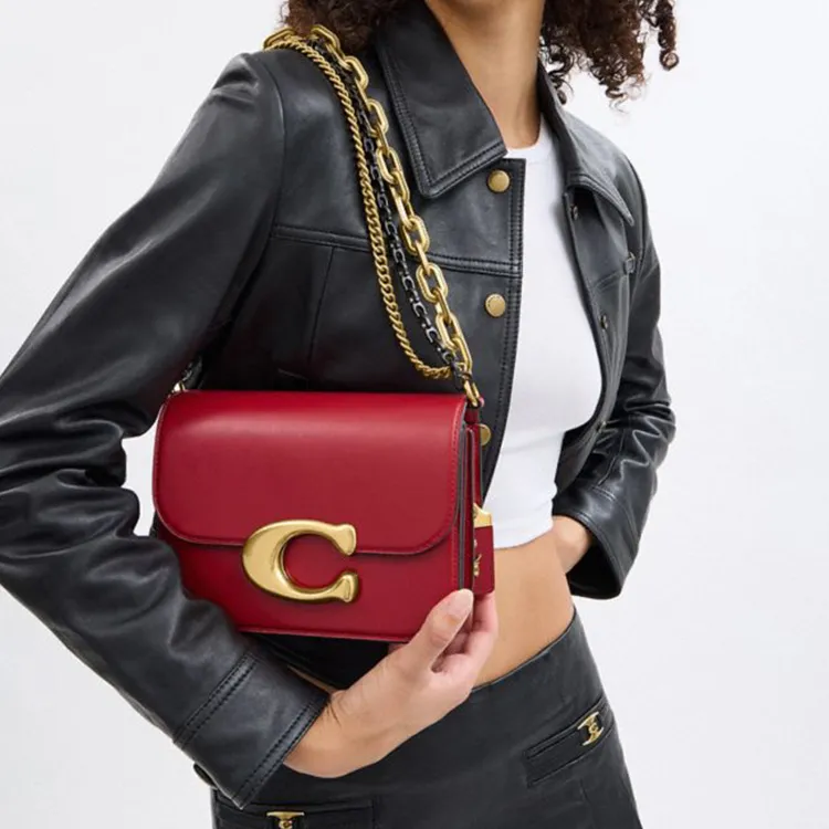 COACH Cow Leather Crossbody Bag, Shoulder Bag Trumpets Women's Rubies Color-5