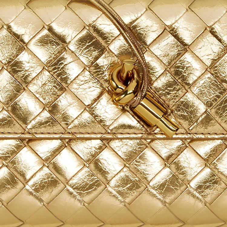 Bottega Veneta Lambskin Clutch Women's Gold-4