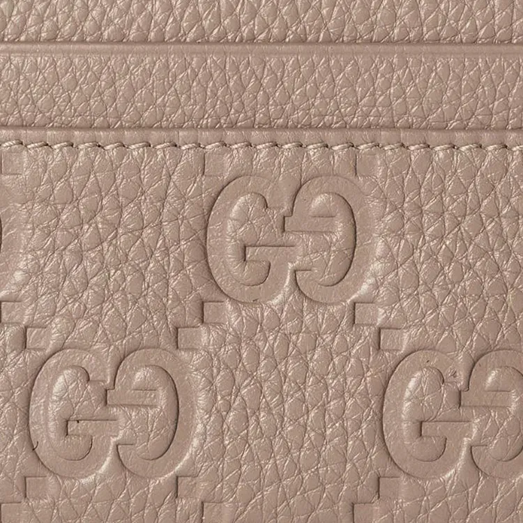 GUCCI Grained Leather Card Holder Women's Taupe-4