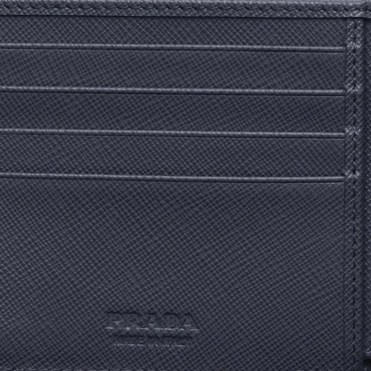 PRADA Saffiano Cow Leather Wallet Men's Coffee & Baltic Sea Blue-4