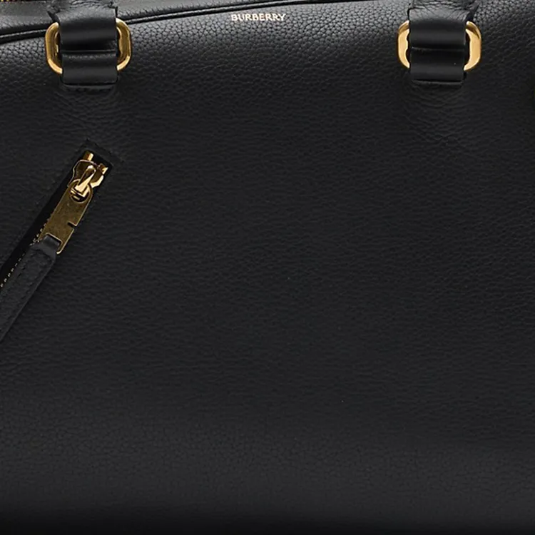 Burberry Shield Calfskin Bowling Bag Shoulder Bag Handbag Large Size Women's Black-3