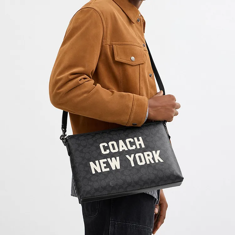 COACH Relay Coated Canvas With Calfskin Clutch, Crossbody Handbag, Shoulder Bag Tubas Men's Charcoal-3