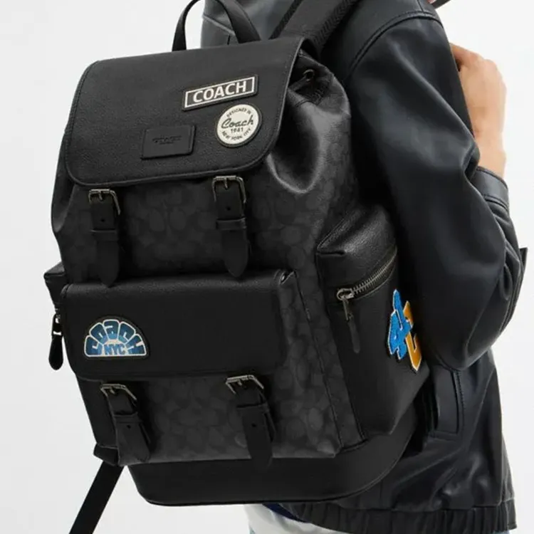 COACH Sprint Cow Leather Patchwork With Artificial Leather Backpack Large Size Men's Charcoal Black-3