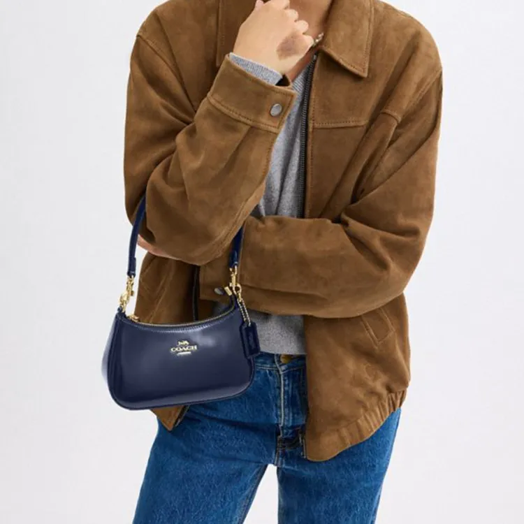 COACH Teri Cow Leather Portable Crossbody Bag, Shoulder Bag Mini Women's Marine Blue-4