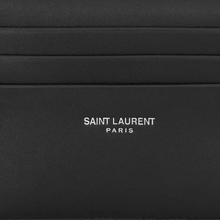 SAINT LAURENT PARIS Calfskin Card Holder Unisex Black-4