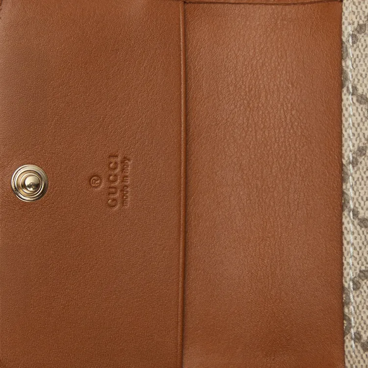 GUCCI GG Emblem Coated Canvas Card Holder Unisex Beige & Dark Brown-4