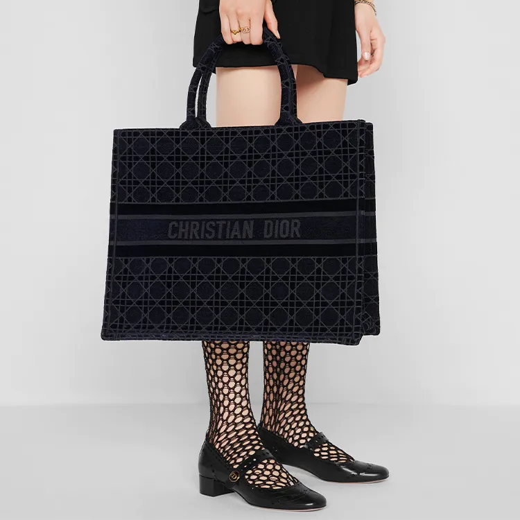 DIOR BookTote Embroidered Velvet Velour Tote Bag Shopping Bag Handbag Unisex Blue-4