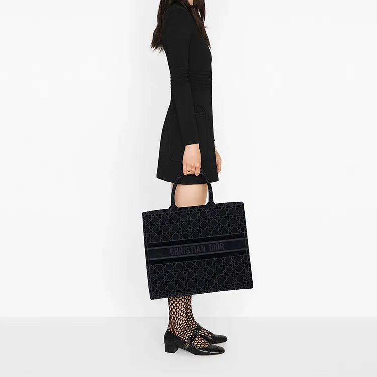 DIOR BookTote Embroidered Velvet Velour Tote Bag Shopping Bag Handbag Unisex Blue-5