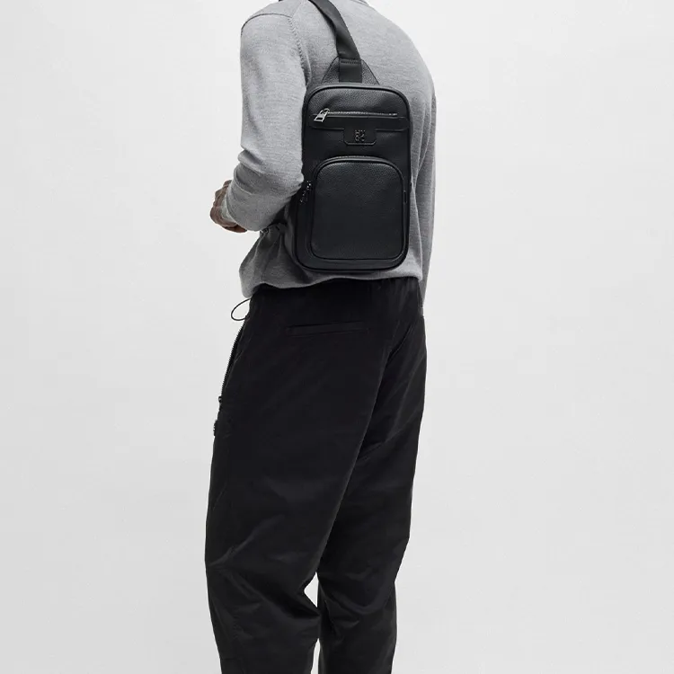 HUGO BOSS PU Shoulder Bag Men's Black-4