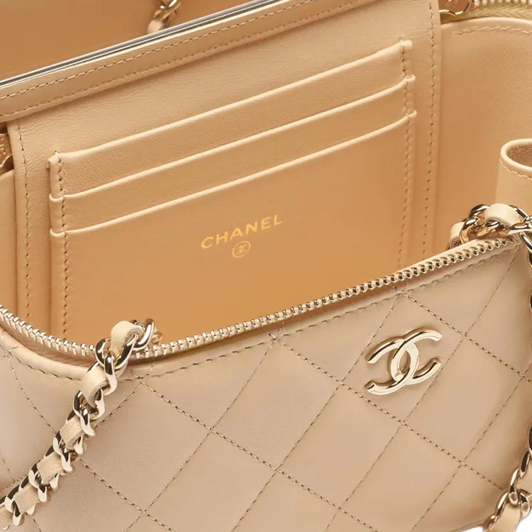 CHANEL Sheepskin Box Bag Handbag Women's Beige-4