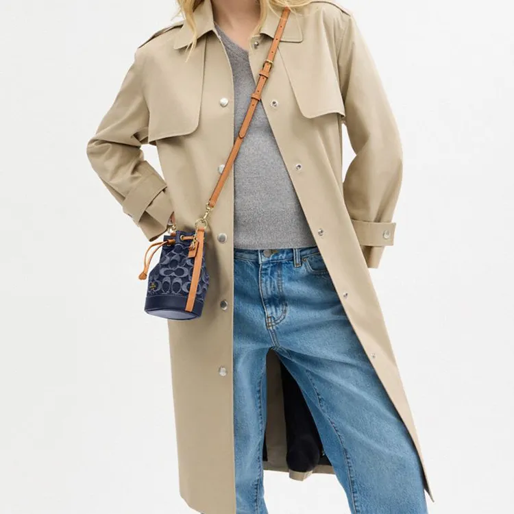 COACH Fabric With Cow Leather Bucket Bag, Shoulder Bag, Crossbody Bag, Handbag Mini Women's Denim Blue-3
