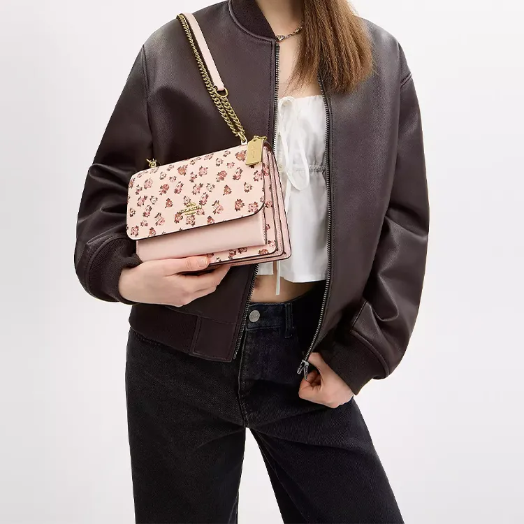 COACH Klare Coated Canvas Crossbody Bag Shoulder Bag Small Size Women's Gold & Blush Multicolor-3