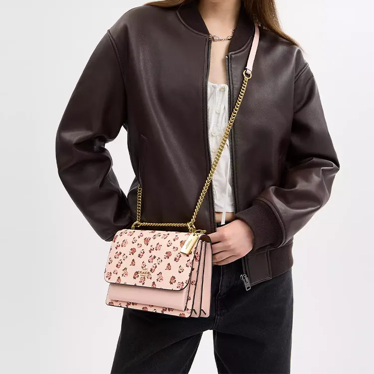 COACH Klare Coated Canvas Crossbody Bag Shoulder Bag Small Size Women's Gold & Blush Multicolor-4