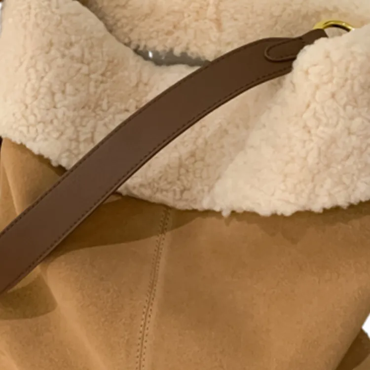 BEMIX PETS Cowhide With Sherpa Shoulder Bag Women's Apricot/Yellow Brown-1