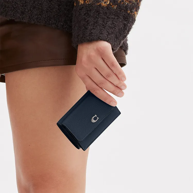 COACH Essential Pebble Leather Wallet Mini Women's Dark Marine Blue-4