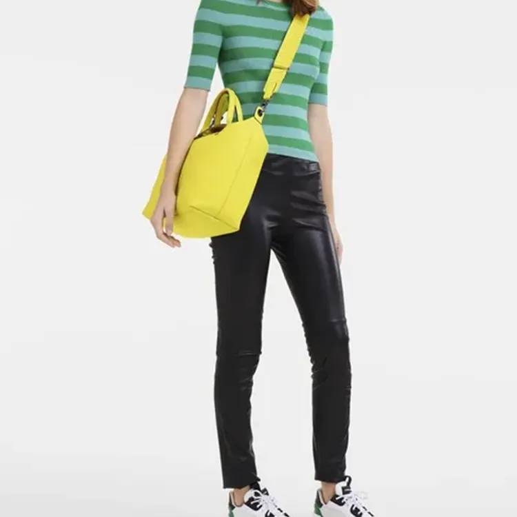 LONGCHAMP Le Pliage Cow Leather Shoulder Bag Crossbody Bag Handbag Large Size Women's Lemon Yellow-3