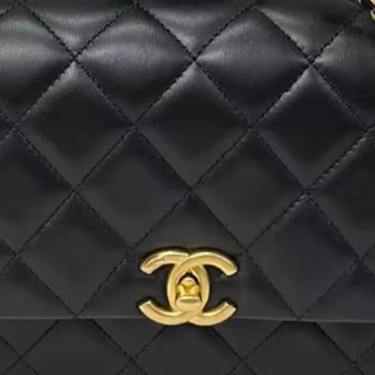 CHANEL Plaid Lambskin Shoulder Bag Crossbody Bag Small Size Women's Black-1