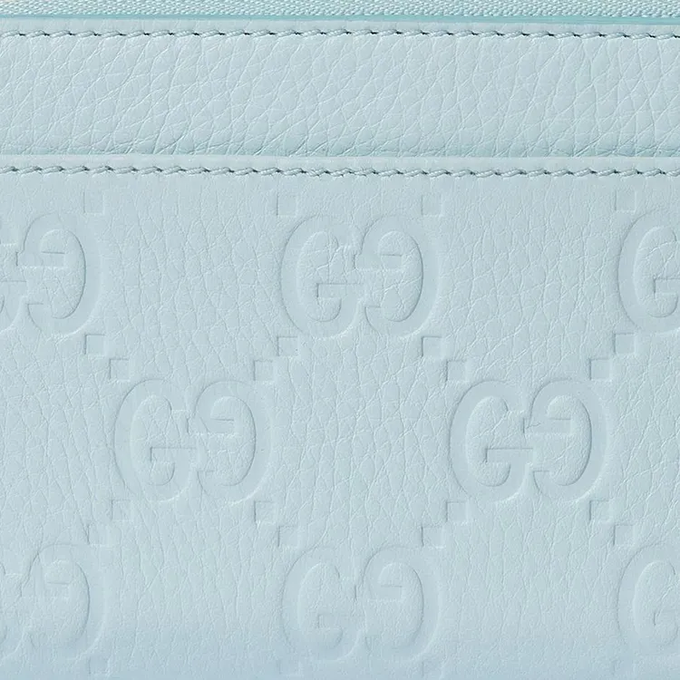 GUCCI GG Emblem Grain Leather Card Holder Women's Light Blue-4
