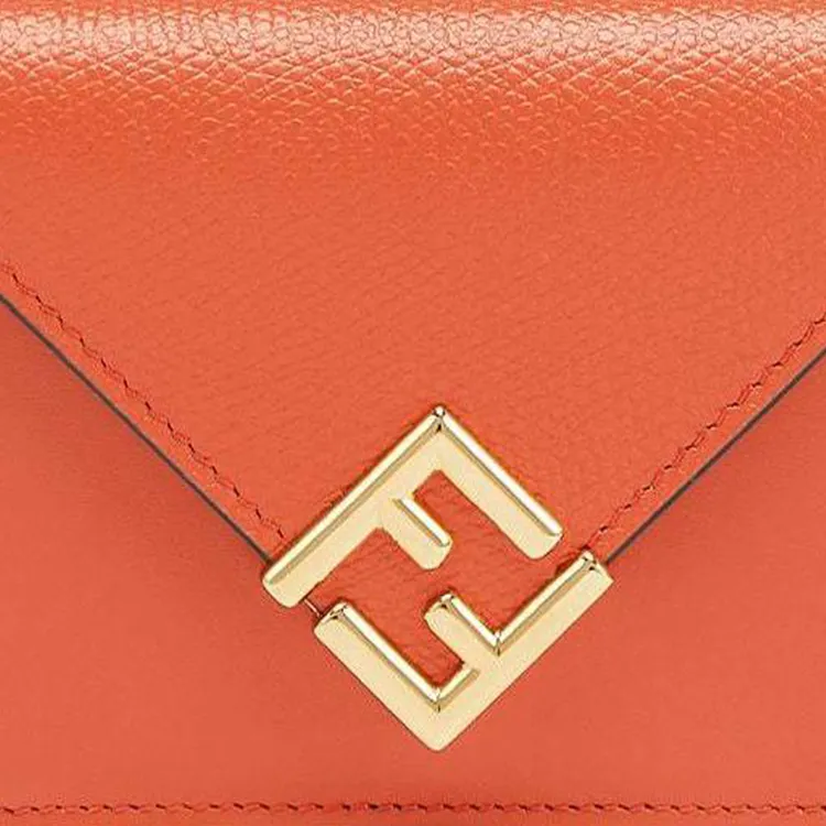FENDI FF Diamonds Series Calfskin Wallet Medium Size Women's Orange-4