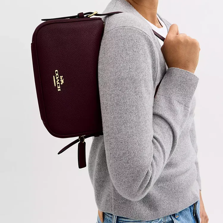 COACH Kailey Pebble Leather Handbag, Shoulder Bag Medium Size Women's Burgundy-4
