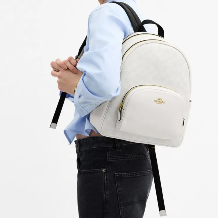 COACH Court Cow Leather With Artificial Leather Backpack Large Size Women's White & Chalk White-3