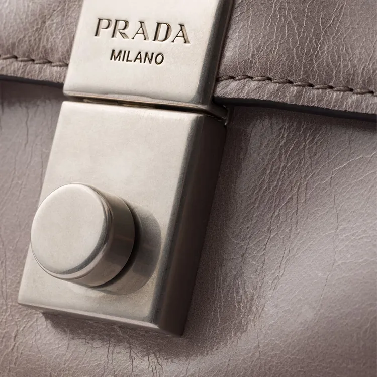 PRADA Cow Leather Portable Crossbody Bag, Shoulder Bag Medium Size Women's Gray-5